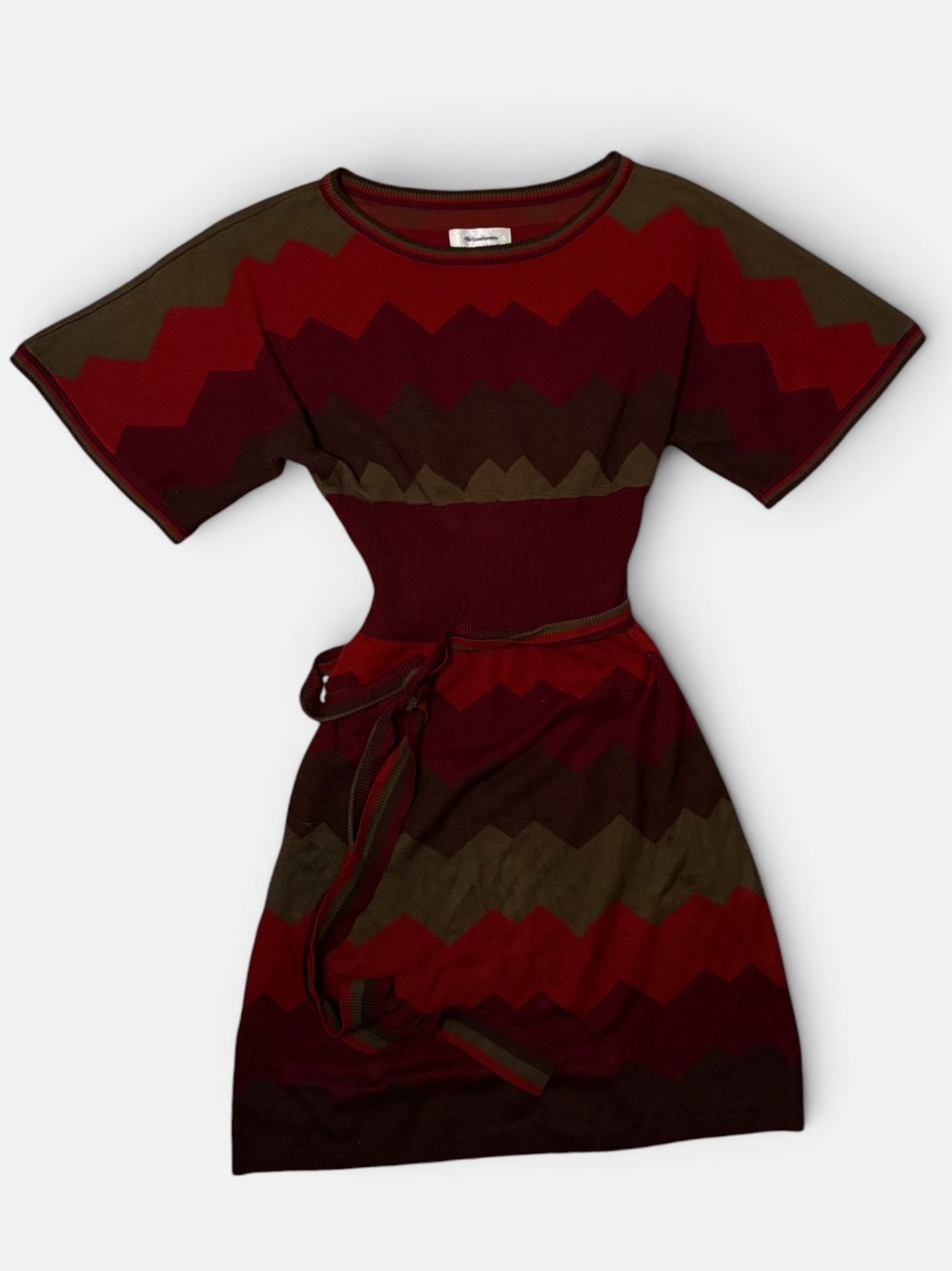 dressbarn Size S Chevron Knit Sweater Dress Belted Boho Retro
